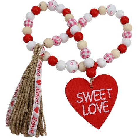Guirlande En Perles Bois - 85 cm - Décoration Murale Rustique Pour Plateau À Étages Et Intérieur - Cœur Amour En Bois - 1 Pièce (1/5)