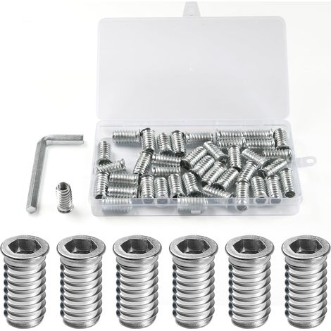 Insert Fileté Bois M6 x 25mm, 40 Pièces Douille Filetée Visser Écrous à Bois Acier au Carbone Zinc Intérieur Manchons a Visse Vis Tête, Inserts D'écrou Ecrou Hexagonal pour Meubles en Bois (1/5)