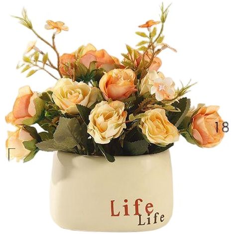 Bouquet de fleurs artificielles, fleurs en plastique longue durée, décoration intérieure, rose rouge orangée - Fleurs artificielles Life Pot (1/2)