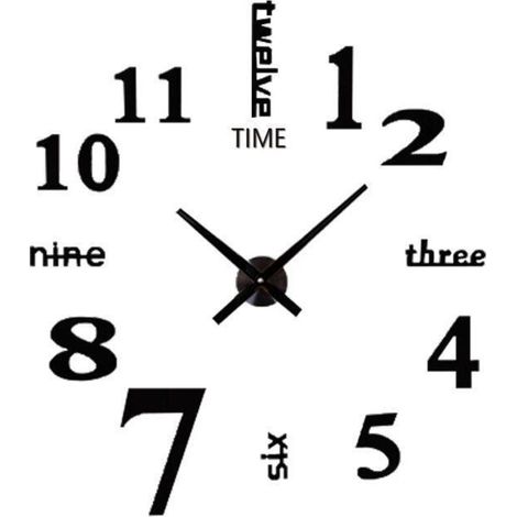 Grande horloge murale autocollante noire à monter soi-même, pour salon, chambre à coucher, mouvement à couple élevé (1/5)
