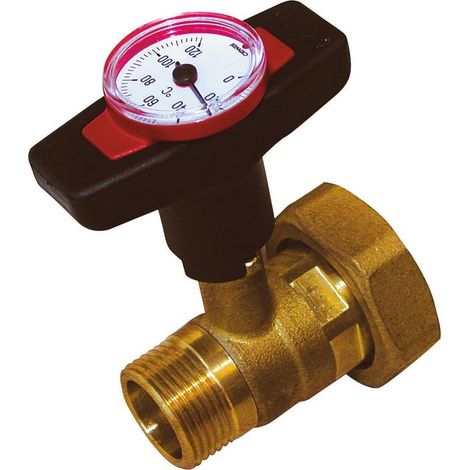 Thermador – Vanne de chauffage central avec thermomètre intégré – Corps en laiton – Filetage 1'1/2 femelle et 1' mâle – Clapet anti-thermosiphon - VTR40