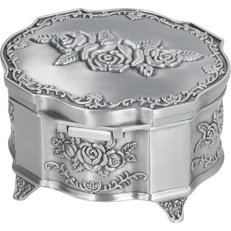 Écrin à bijoux rétro en zinc, intérieur doux, motifs en relief, finition brillante, résistant et durable pour vos accessoires (1/5)