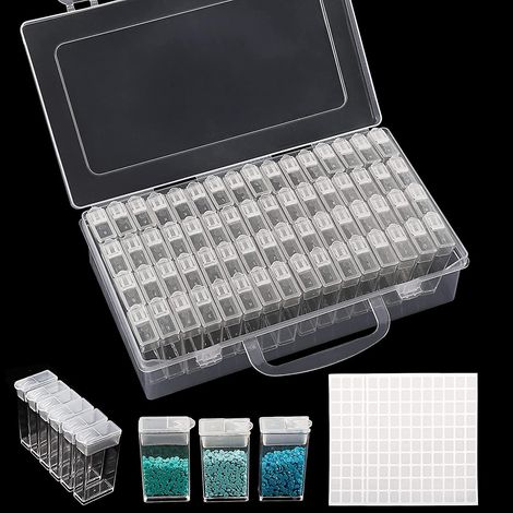Boîte de rangement pour peinture diamant 5D (64 compartiments) avec 200 étiquettes autocollantes pour perles et graines. Accessoir (1/5)