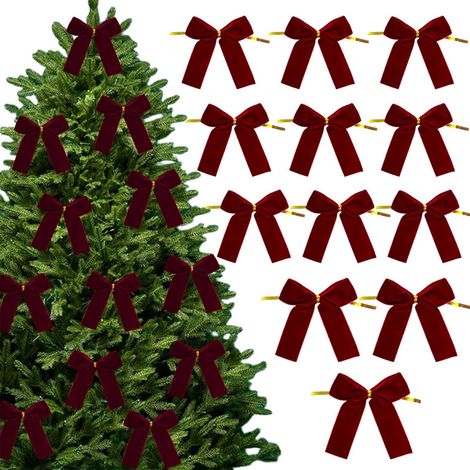 Ribbon - Velours Rouge - Pour Décoration Arbre De Noël - Guirlande Et Couronne - Lot De 12 (1/5)