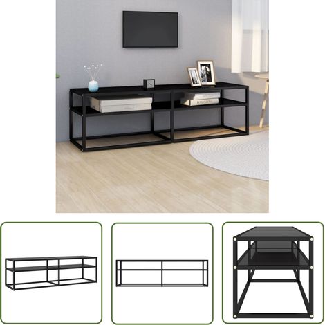 The Living Store Meuble TV Noir 140x40x40,5 cm Verre trempé - Meuble Tv - Meuble Audio - Meuble Hifi - Télévision - Support Tv (1/5)