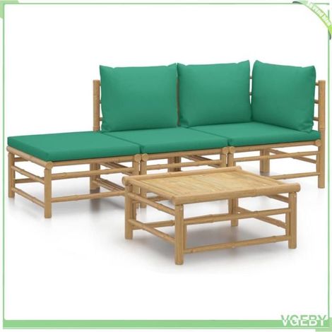 Salon de jardin - FAFEICY - 3155144 - Bambou - Modulaire - Coussins verts (1/5)