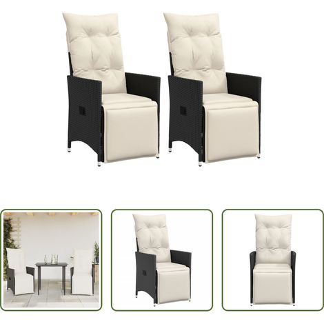 Gartensessel -  Gartensessel mit Kissen 2 Stk. Verstellbar Schwarz Poly Rattan (1/5)