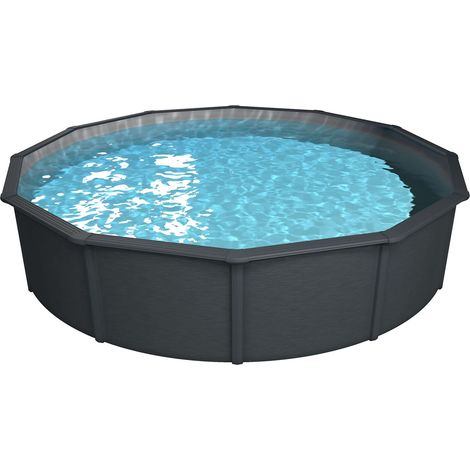 Piscine Murale en Acier Nuovo de Luxe II - 012151G - Ø 460 x 120 cm - Piscine Robuste Anthracite pour jusqu'à 17 900 l d'eau - avec Film intérieur résistant à l'hiver Gris argenté (1/5)