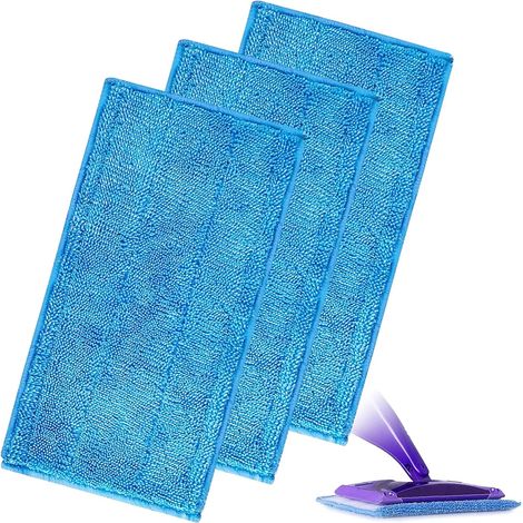 3PCS Lingettes Reutilisable pour Swiffer WetJet Wood, Serpillières en Microfibre Remplacement, Chiffon Rechange pour Swiffer Wet Jet Balai Spray, Tampons de Vadrouille en Microfibre Lavable-Bleu (1/5)