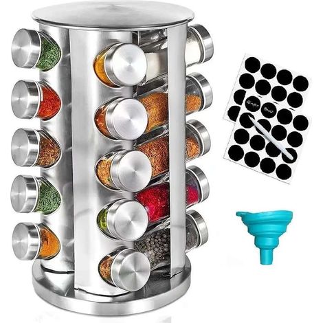 20 Glasbehälter + Etiketten – Gewürzregal – Drehbarer Gewürzturm