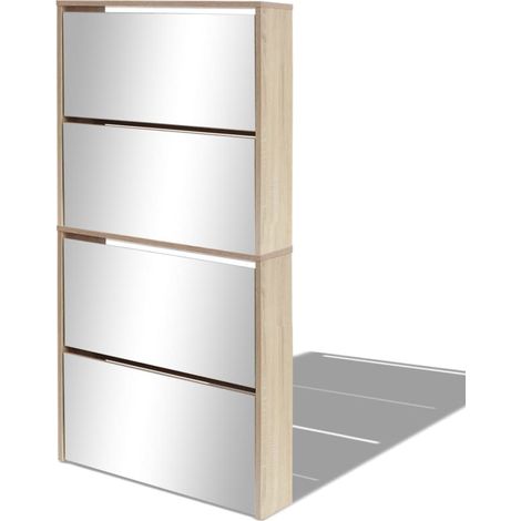 Meuble à chaussures 4 étagères avec miroir 63 x 17 x 134 cm Chêne marron