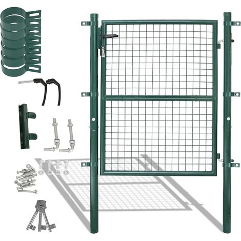 Portail de jardin verte 150 x 100 cm avec serrure - Porte de clôture pour jardin - Clôture en treillis (1/5)