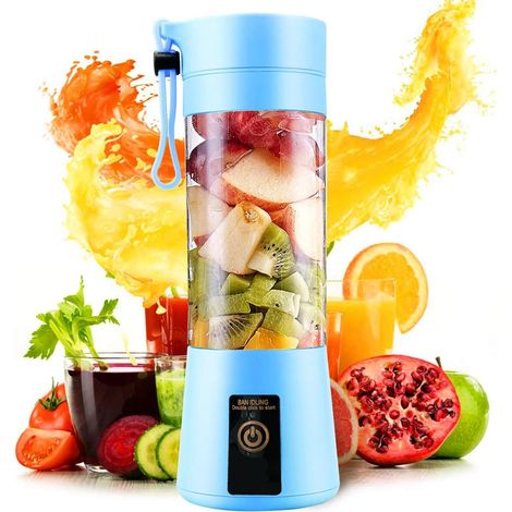 Mini blender portable rechargeable USB 380 ml pour smoothies, milkshakes et jus de fruits frais, avec six lames - Léger et idéal pour les voyages, le bureau et la cuisine (1/5)