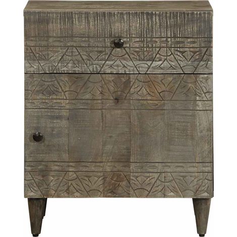 Table de chevet Cabinet de chevet Table de nuit gris clair 50x33x60 cm bois de manguier massif (1/5)