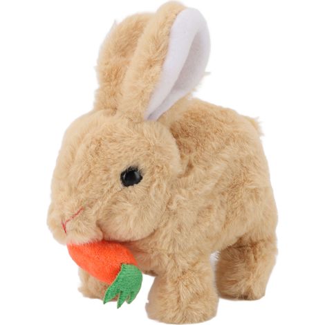 Lapin en peluche réaliste et interactif, jouet de Pâques électronique sauteur avec sons et oreilles qui bougent, jaune (1/5)