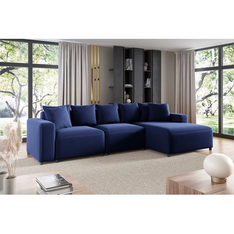 Ecksofa Designersofa Sofa MEGAN in Stoff Salvador Dunkelblau Ottomane Rechts (1/2)