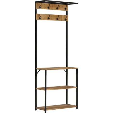 Porte-manteau et rangement chaussures pratique 68 x 30 x 182 cm design contemporain en bois de manguier noir (1/5)