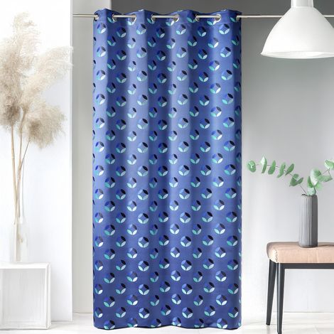 Rideau tamisant en jacquard à motifs de rosaces Bleu 140x260 cm