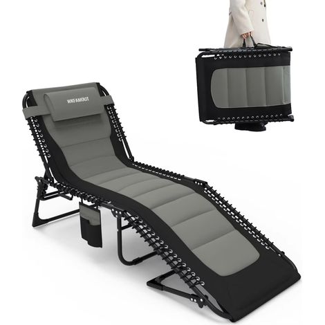 Fauteuil pliant, chaise de détente d'extérieur, chaise portable, chaise longue, fauteuil inclinable, idéale pour terrasse et plage