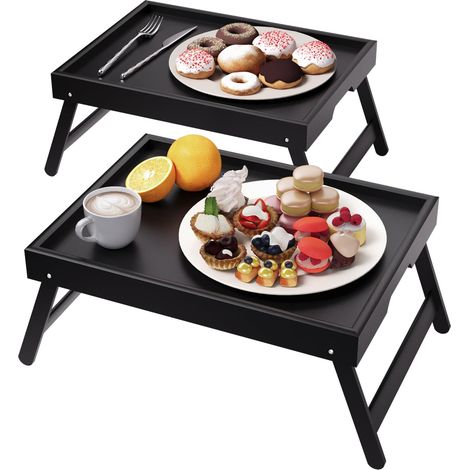 Pack de 2 plateaux de lit avec pieds pliants, plateaux de petit déjeuner en bambou, plateau de service et table de nuit pour les repas et les collations, plateaux pour ordinateur portable (1/5)