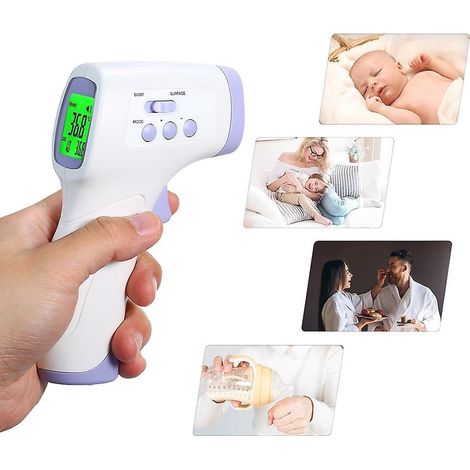 Digitales Infrarot-Thermometer mit hintergrundbeleuchtetem LCD-Bildschirm, berührungslos zur Messung der Körpertemperatur an Stirn und Ohr.