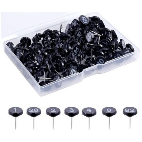 FENOPLASTICA100 Pièces Numérotées Punaises, Plastique en Punaises Noires avec Numéro Blanc de 1 à 100 pour Cartes Présentations Photos Affiches Expositions de Galerie (1/5)