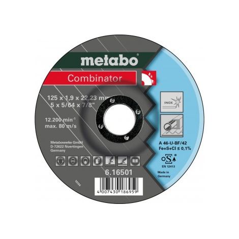 Metabo 616501000 Disco abrasivo embutido Combinator corte desbar rectif para acero inox A46-U 125x1,9x22,23 mm (Envase 25 Ud)