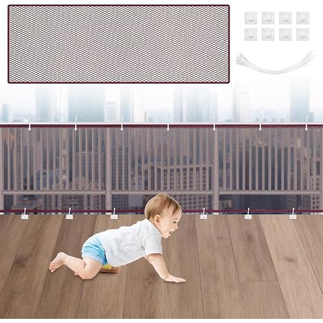 Kids Safety Net, Baby Safety Net for Stairs, Balcony and Fence, Child Safety Barrier Heavy Duty Adjustable for Child, Cats, Toys, 300 x 90 cm, Brown (1/5)