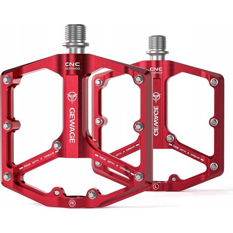 Pedales de plataforma de aluminio Gewage para bicicleta, 3 rodamientos sellados, color rojo. (1/5)