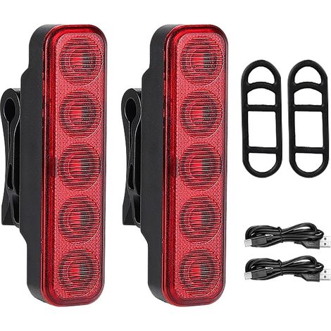 Luci posteriori per bicicletta ricaricabili tramite USB-C, confezione da 2, LED rosso brillante, impermeabili, luci per casco, torcia da ciclismo con riflettore e 4 modalità. (1/5)