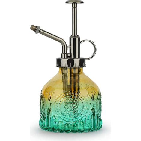 Glass Plant Watering Spray Bottle, 200ml Retro with Top Pump Watering Can, One Hand Watering Sprayer for Garden Plants Garden Cleaning Alcohol Brown/Green (1/5)