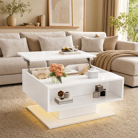 Tavolino da salotto elevabile 80x75x40 cm bianco FloraGrace (1/5)