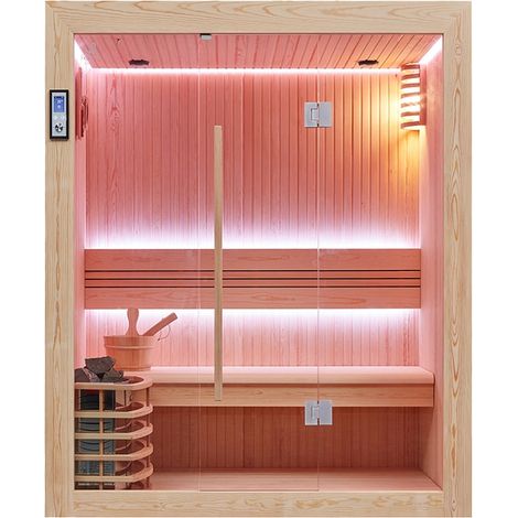 Boreal Sauna – Sauna traditionnel 3 places 160 x 120 x 190 cm – Bois de pin sibérien – Poêle Harvia 4,5 kW – Isolation renforcée – Commande digitale externe (1/5)