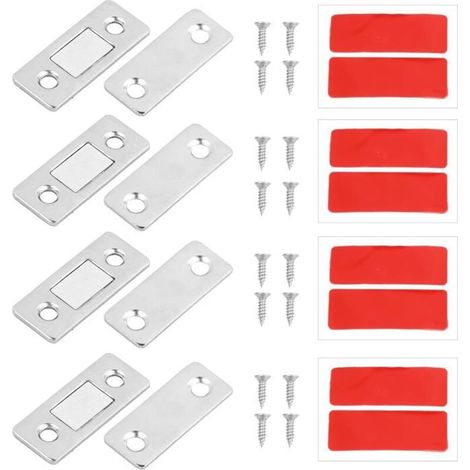 Loquet magnétique pour porte d'armoire coulissante, fermeture automatique, 4 pièces, argenté (1/4)