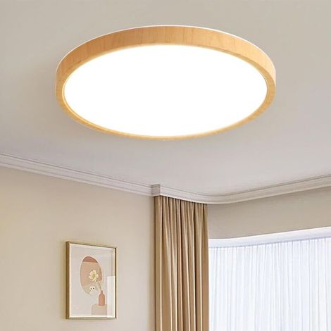 Plafoniera a LED ultra sottile effetto legno, moderna, 24W, temperatura colore selezionabile 3000K/4000K/6000K, rotonda per soggiorno, cucina, bagno, corridoio [Classe energetica F] -Crezuo