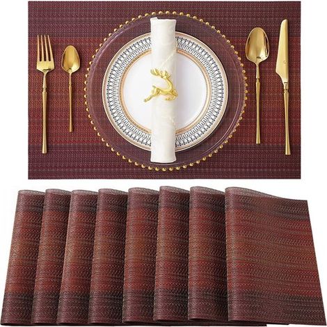 45 x 30 cm, Juego de 4 manteles individuales de PVC, Manteles individuales antideslizantes y lavables para la mesa, Comidas diarias, Rojo (1/5)