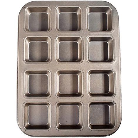 Moule à mini-pains carrés (12 cavités) pour mini-burgers, muffins et cupcakes, antiadhésif, pour la maison, compatible avec les plaques de cuisson au four et les ustensiles de pâtisserie (doré) (1/5)