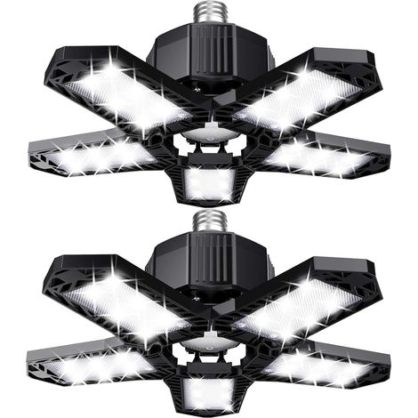Set di luci LED per garage - 120 W - 12000 lm - Lampada da officina - Plafoniere deformabili - Pannelli E26/E27 - 2 lampade