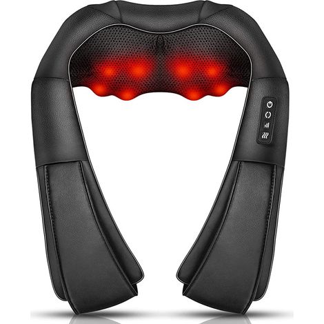 Masajeador cervical, masajeador de espalda, cuello y hombros con calefacción, dispositivo de masaje shiatsu eléctrico con bolsa de almacenamiento, velocidad ajustable con rotación 3D, regalo para madr