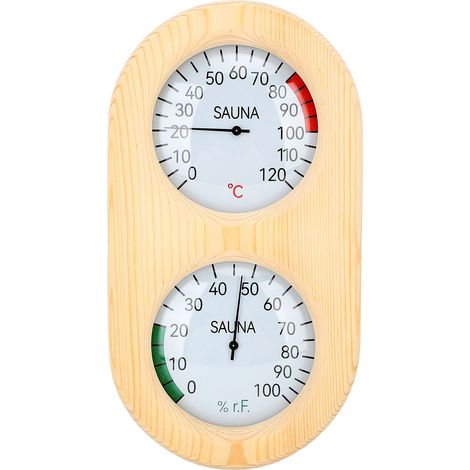 2-in-1-Thermometer und Hygrometer aus Holz für Saunen, von 0 bis 120 °C und von 0 bis 100 %, wandmontiertes Hygrothermograph für Hammams. (1/5)