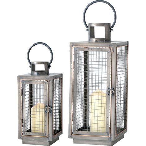 Lanterne lanterna design con griglia in ferro set per candele lanterna portacandele, da appoggiare e appendere, H 33 - 45 cm, set da 2