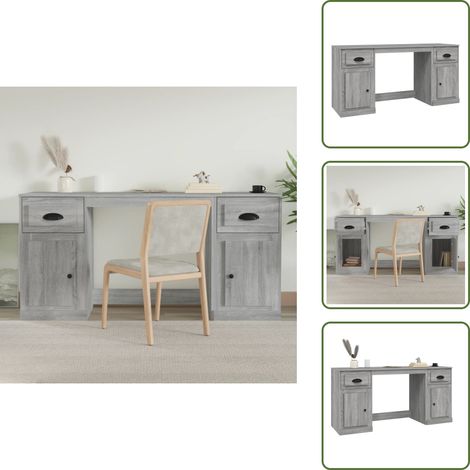 Bureau avec armoire sonoma gris bois d'ingénierie - Bureau En Bois - Bureau Design - Bureau Moderne - Bureau Avec Étagères - Bureau Ergonomique (1/5)