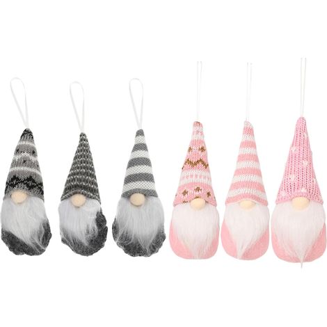 Lot de 6 suspensions nain de Noël faites au crochet, décoration nordique hivernale, gnoms accrochables et ornements artisanaux de Noël. (1/5)