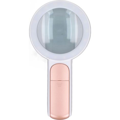 Loupe à main ultra légère 30X HD avec éclairage LED, verre optique grossissant, lecture, couleur or rose et blanc (1/5)