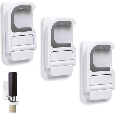 Pieces Wall Mounted Broom Holder, Adhesive Wall Mounted Broom Holder, 5x7cm/1.96x2.75inch, Maximum Load 15kg, Broom Hook Holder, No Drilling, Mop Holder with Hooks, for Bathroom (1/5)