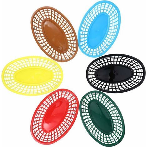 Set of 6 reusable oval-shaped plastic serving baskets for fries, barbecues, picnics, and sandwiches (1/5)