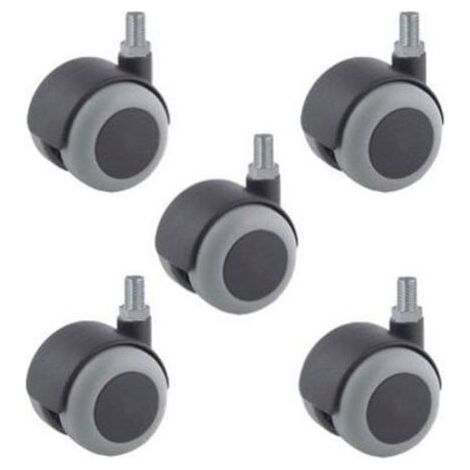 Lot de 5 Roulettes pivotantes JUMELÉE pour FAUTEUIL CAOUTCHOUC GRIS diamètre 50 mm à tige filetée M10x15 mm (1/2)