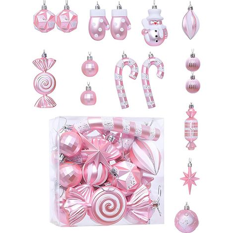 Set mit 16 dekorativen Christbaumkugeln, unzerbrechliche Kugeln, Hängedekorationen, ideal für Weihnachtsfeiern und Hochzeiten (rosa)