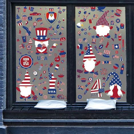 Autocollants américains Gnome Tomte Fête de l'Indépendance pour mur, fenêtre, vélo (1/4)