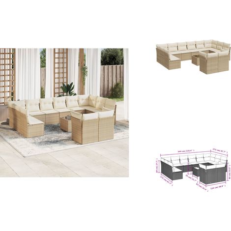 Salon de jardin avec coussins 13 pcs beige résine tressée - Ensemble Salon De Jardin - Mobilier De Jardin - Canapé D'extérieur - Résine Tressée - Rotin Synthétique (1/3)